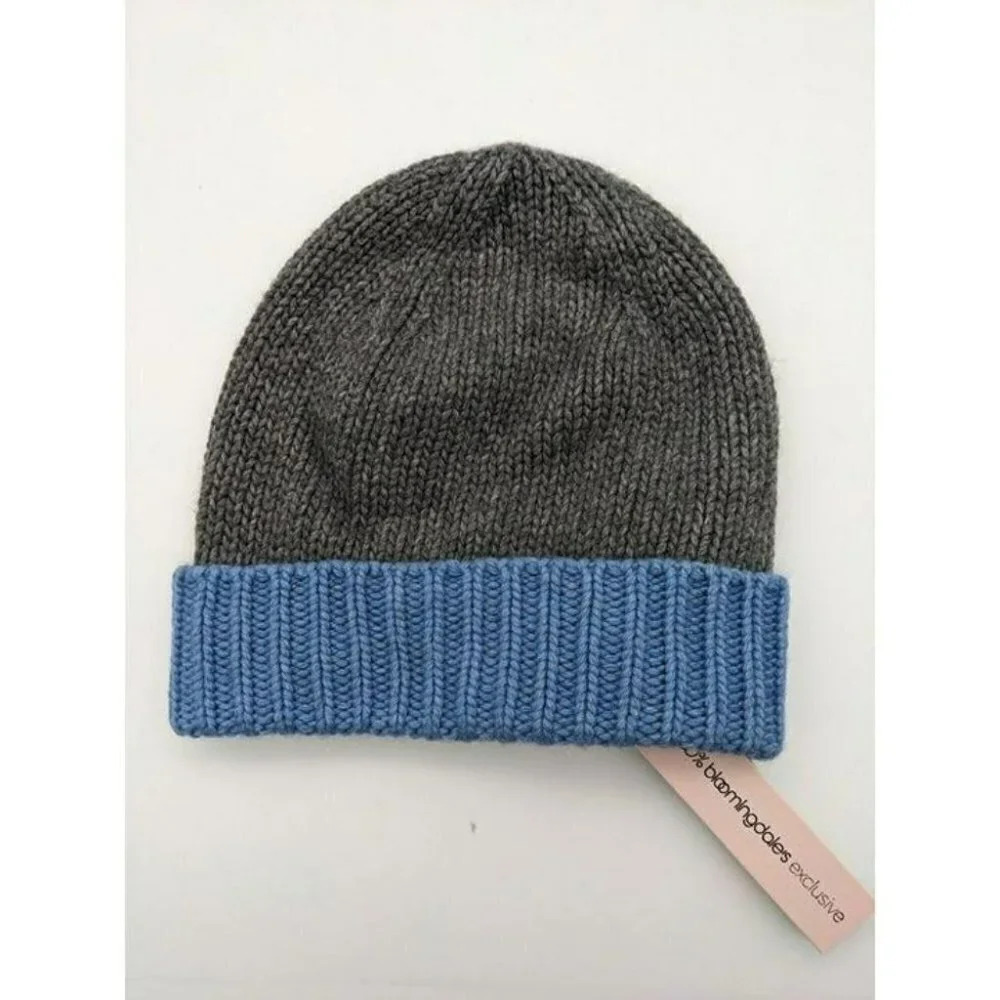 AQUA Women's Gray & Blue Beanie - 100% Bloomingdale's Exclusive NWT